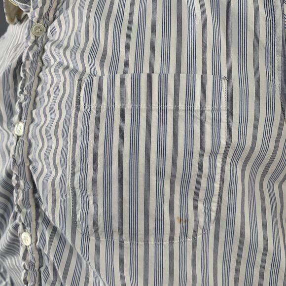 UNDERCOVER SS17 Size M White Stripe Cotton Ruched One Pocket Long Sleeve Shirt - Picture 6 of 8